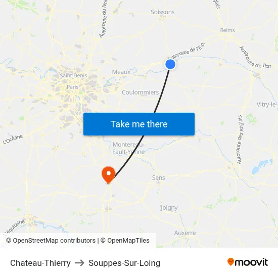 Chateau-Thierry to Souppes-Sur-Loing map