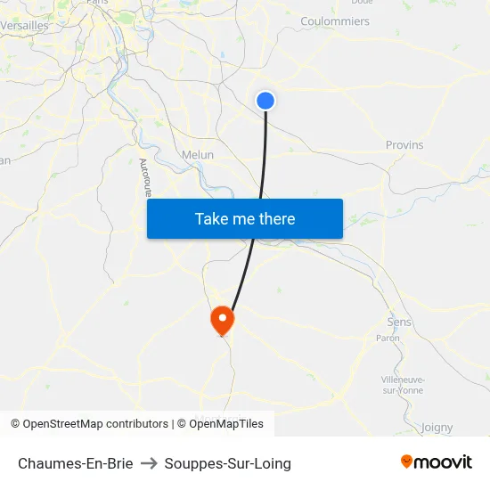 Chaumes-En-Brie to Souppes-Sur-Loing map