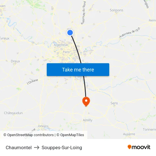 Chaumontel to Souppes-Sur-Loing map