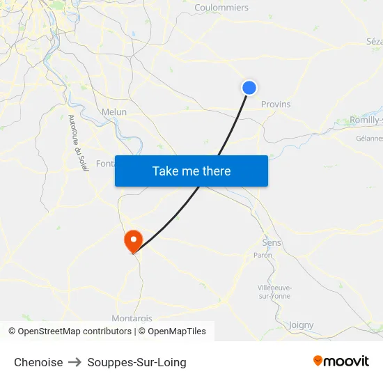 Chenoise to Souppes-Sur-Loing map