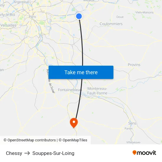 Chessy to Souppes-Sur-Loing map