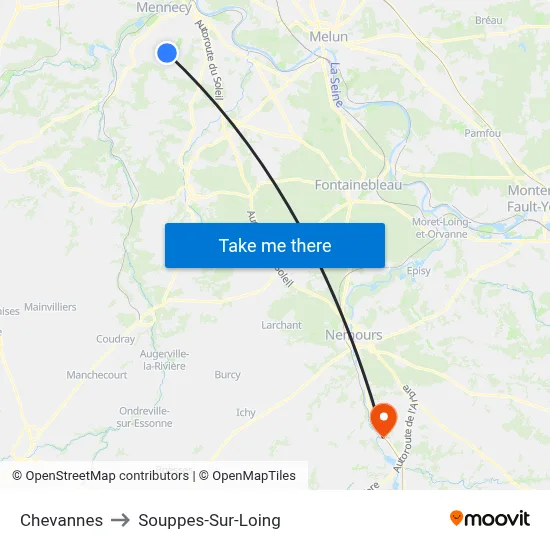 Chevannes to Souppes-Sur-Loing map