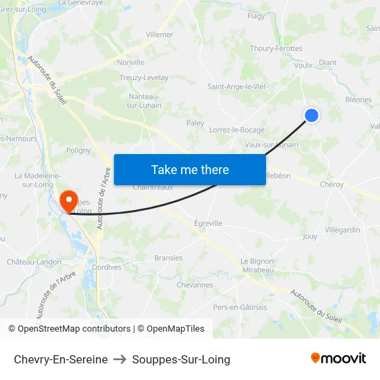 Chevry-En-Sereine to Souppes-Sur-Loing map