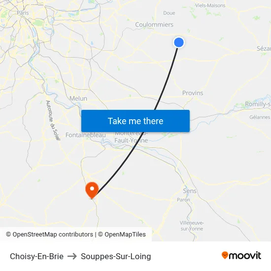 Choisy-En-Brie to Souppes-Sur-Loing map