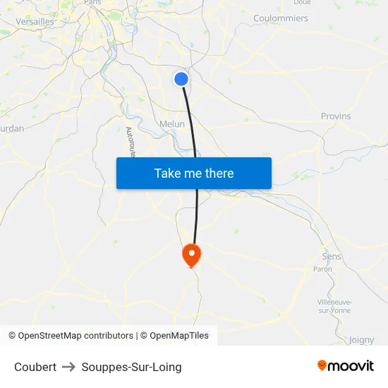 Coubert to Souppes-Sur-Loing map