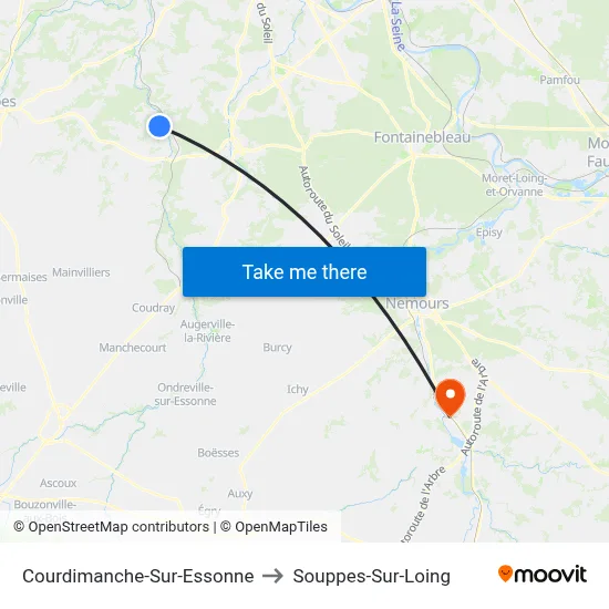 Courdimanche-Sur-Essonne to Souppes-Sur-Loing map