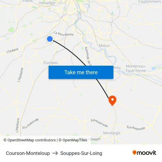 Courson-Monteloup to Souppes-Sur-Loing map
