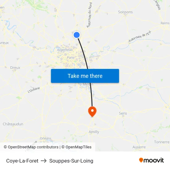 Coye-La-Foret to Souppes-Sur-Loing map
