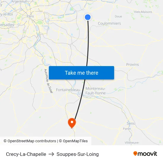 Crecy-La-Chapelle to Souppes-Sur-Loing map