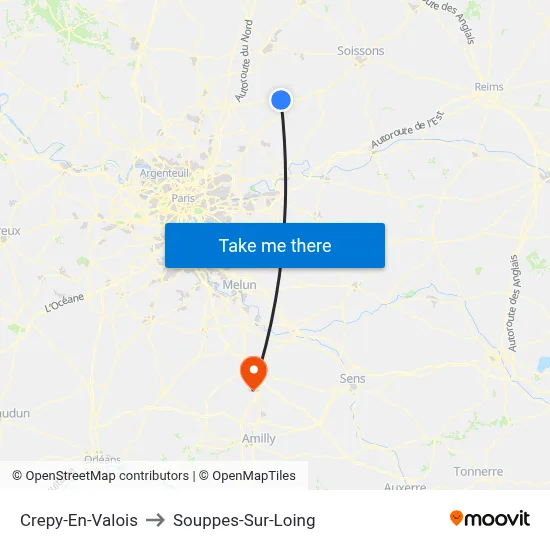 Crepy-En-Valois to Souppes-Sur-Loing map