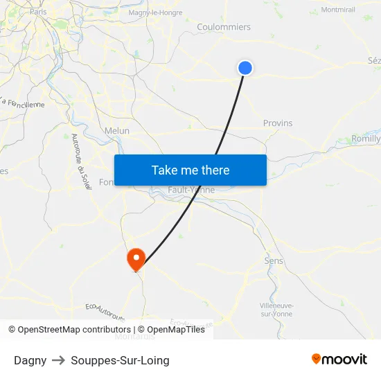 Dagny to Souppes-Sur-Loing map