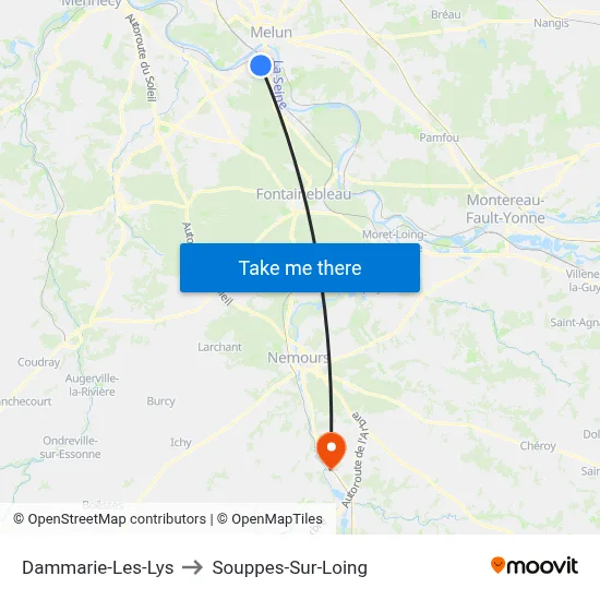 Dammarie-Les-Lys to Souppes-Sur-Loing map