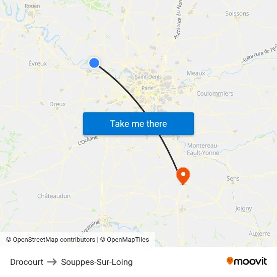 Drocourt to Souppes-Sur-Loing map