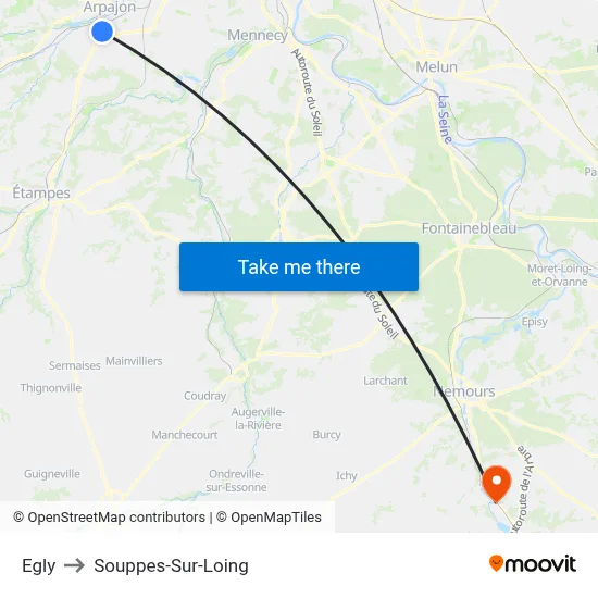 Egly to Souppes-Sur-Loing map