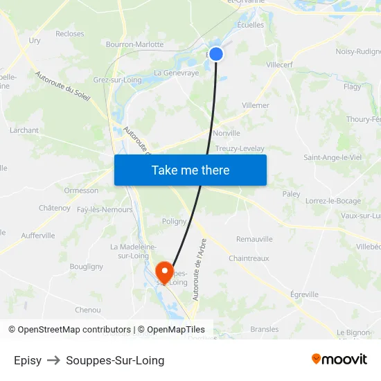 Episy to Souppes-Sur-Loing map