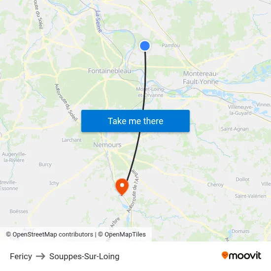 Fericy to Souppes-Sur-Loing map