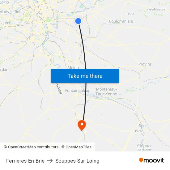 Ferrieres-En-Brie to Souppes-Sur-Loing map