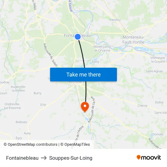 Fontainebleau to Souppes-Sur-Loing map