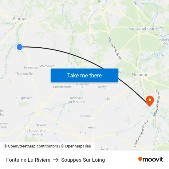 Fontaine-La-Riviere to Souppes-Sur-Loing map