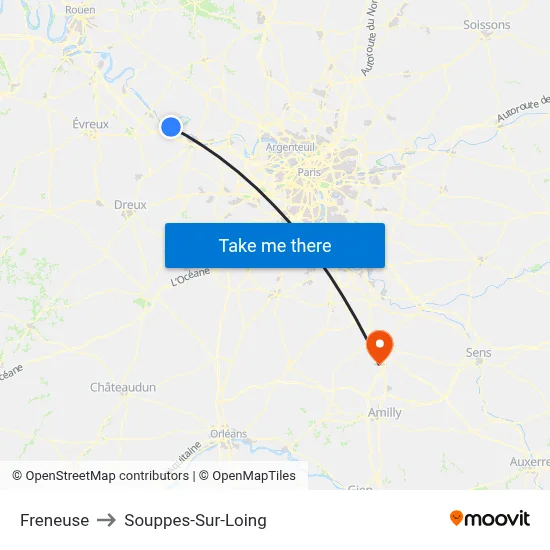 Freneuse to Souppes-Sur-Loing map