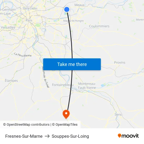 Fresnes-Sur-Marne to Souppes-Sur-Loing map