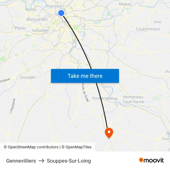 Gennevilliers to Souppes-Sur-Loing map