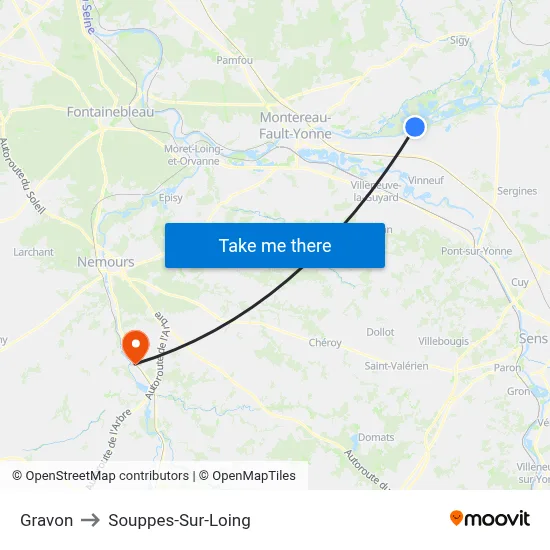 Gravon to Souppes-Sur-Loing map