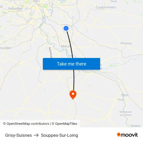 Grisy-Suisnes to Souppes-Sur-Loing map