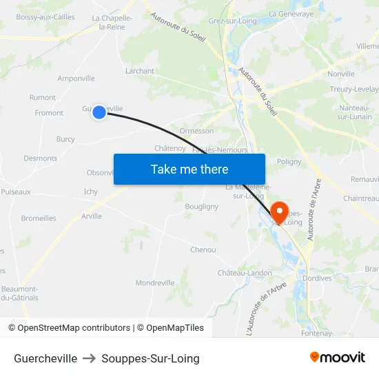 Guercheville to Souppes-Sur-Loing map