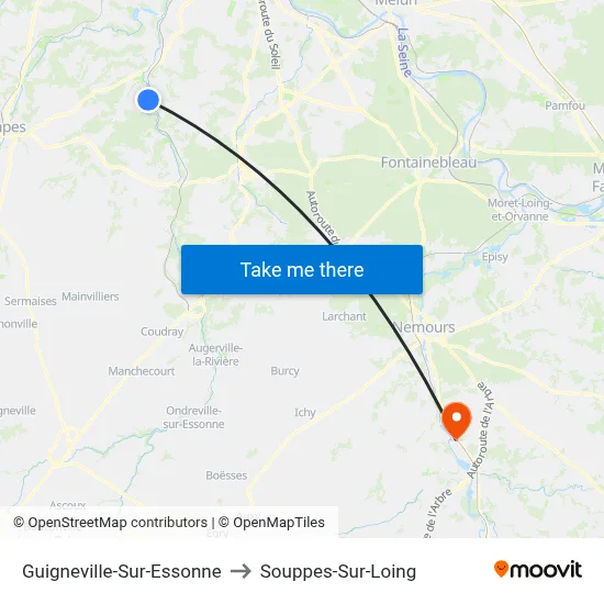 Guigneville-Sur-Essonne to Souppes-Sur-Loing map