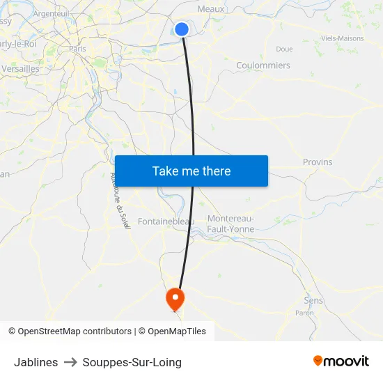Jablines to Souppes-Sur-Loing map