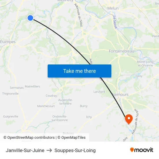 Janville-Sur-Juine to Souppes-Sur-Loing map