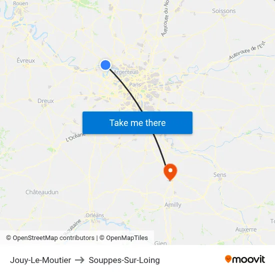 Jouy-Le-Moutier to Souppes-Sur-Loing map