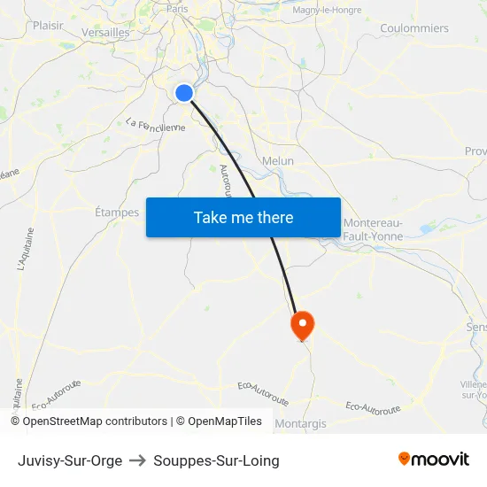 Juvisy-Sur-Orge to Souppes-Sur-Loing map
