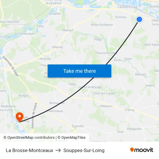 La Brosse-Montceaux to Souppes-Sur-Loing map