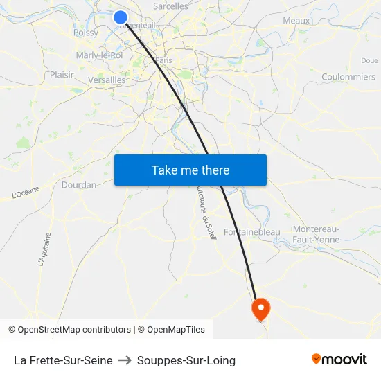 La Frette-Sur-Seine to Souppes-Sur-Loing map