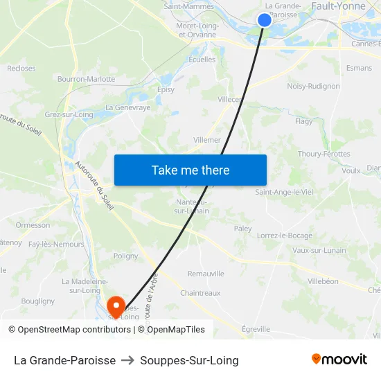 La Grande-Paroisse to Souppes-Sur-Loing map