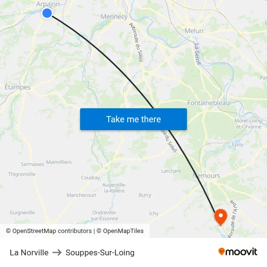 La Norville to Souppes-Sur-Loing map
