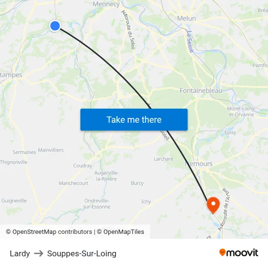 Lardy to Souppes-Sur-Loing map