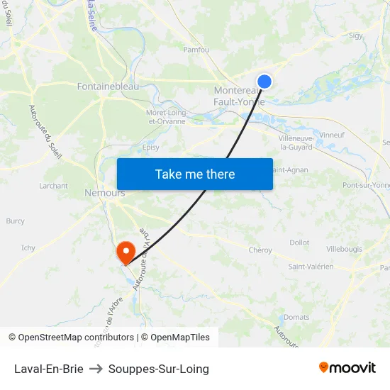 Laval-En-Brie to Souppes-Sur-Loing map