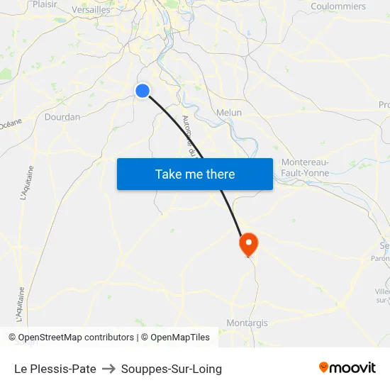 Le Plessis-Pate to Souppes-Sur-Loing map