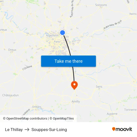 Le Thillay to Souppes-Sur-Loing map
