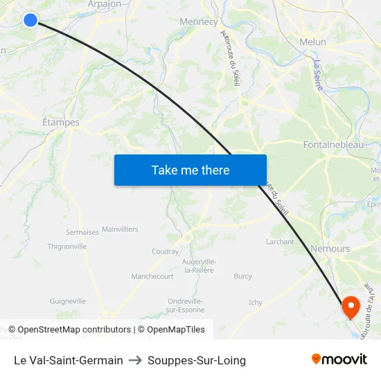 Le Val-Saint-Germain to Souppes-Sur-Loing map