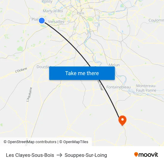 Les Clayes-Sous-Bois to Souppes-Sur-Loing map
