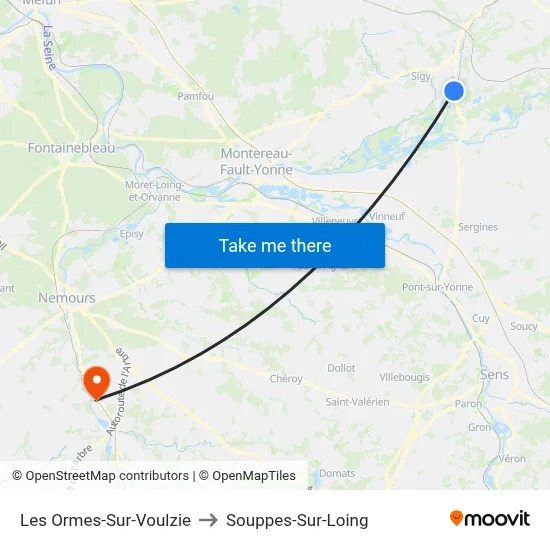Les Ormes-Sur-Voulzie to Souppes-Sur-Loing map