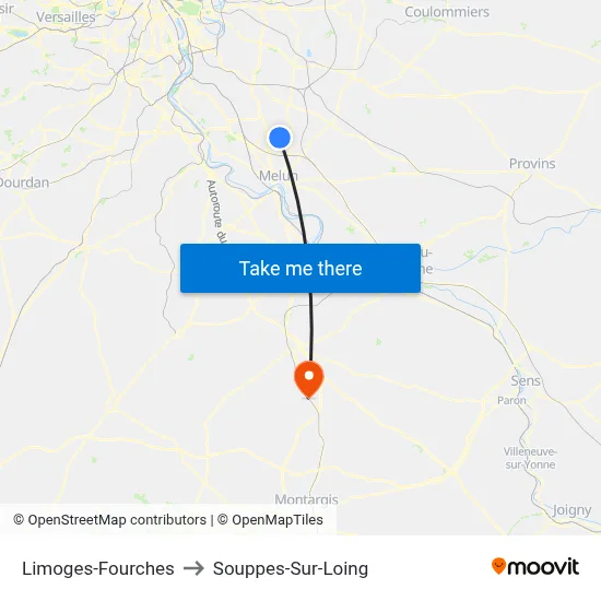 Limoges-Fourches to Souppes-Sur-Loing map