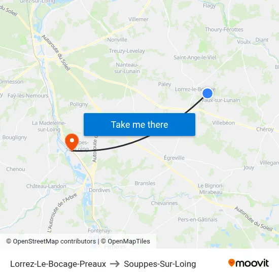 Lorrez-Le-Bocage-Preaux to Souppes-Sur-Loing map