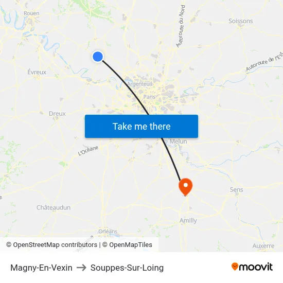 Magny-En-Vexin to Souppes-Sur-Loing map