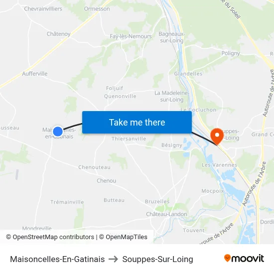 Maisoncelles-En-Gatinais to Souppes-Sur-Loing map