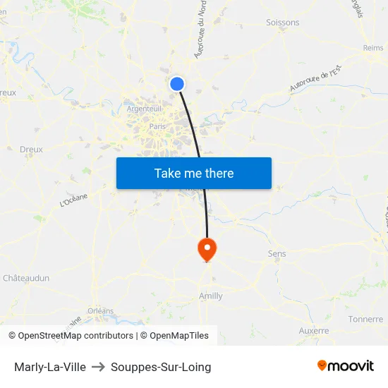 Marly-La-Ville to Souppes-Sur-Loing map